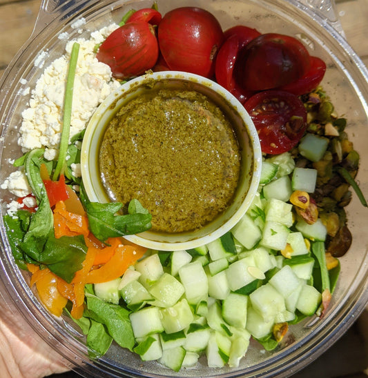 Toasted pistachio, quinoa, and feta salad bowl